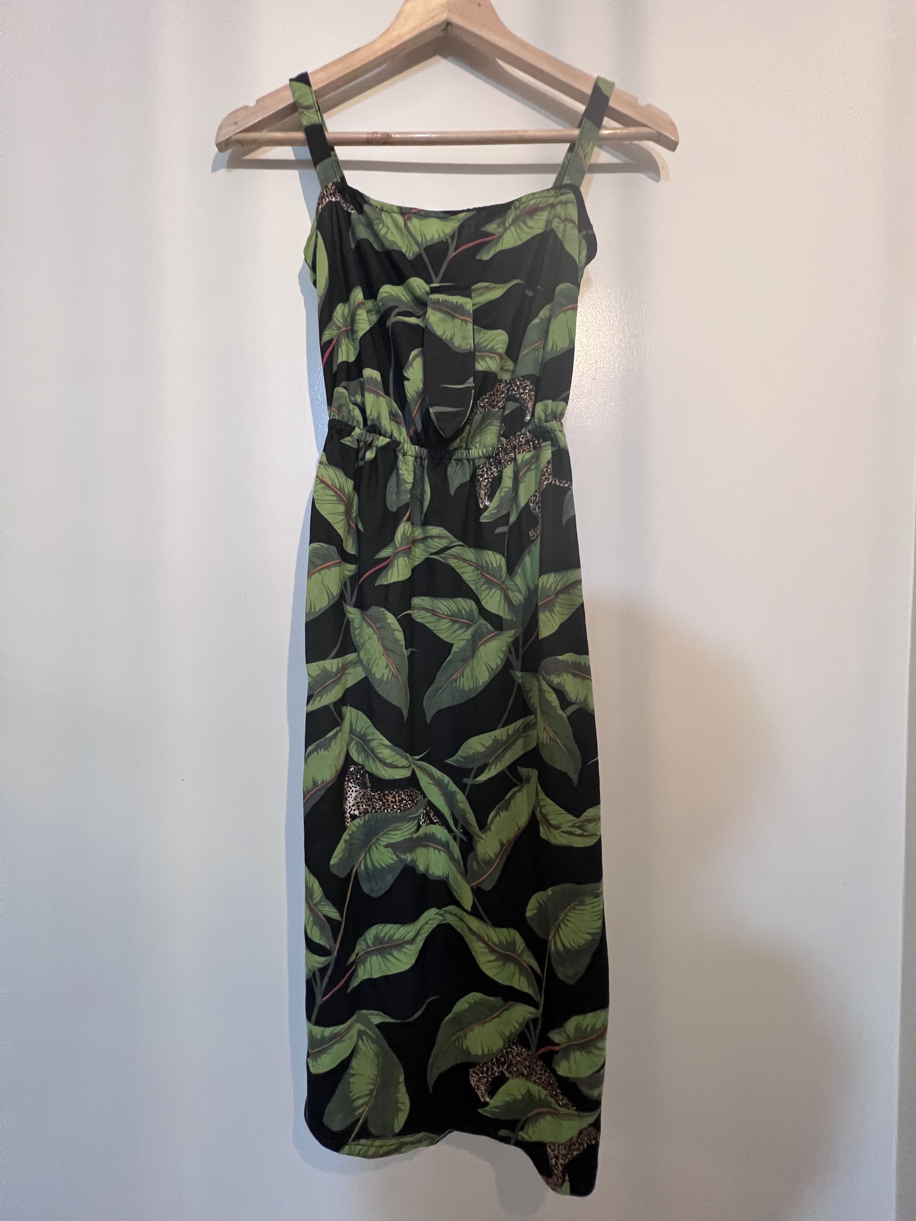 AUTHENTIC WAREHOUSE Black and Green Leafy Midi Dress
