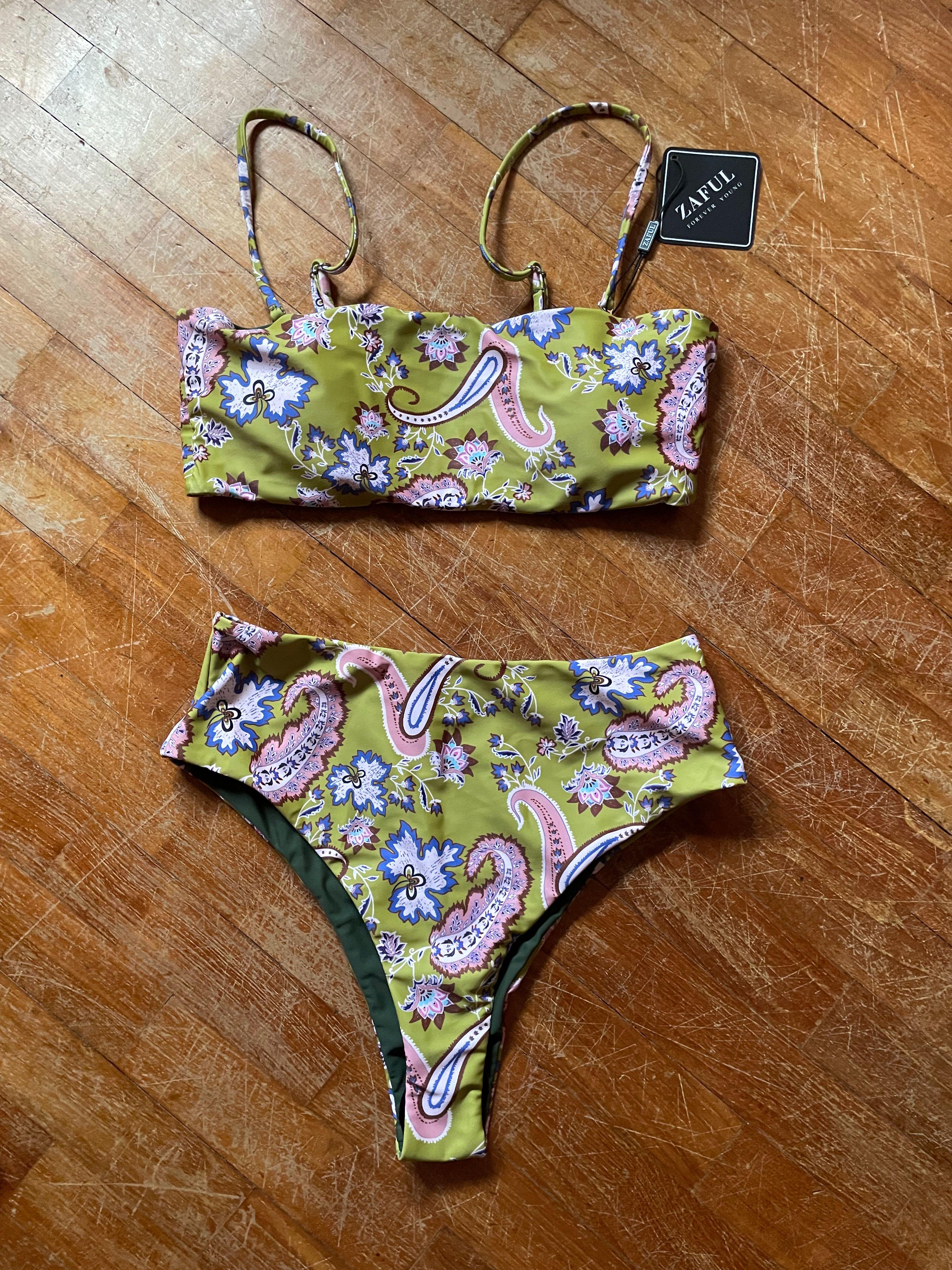 Zaful peacock green prints bandeau bikini Women s Fashion