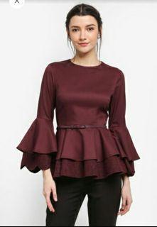 Zalia Double Layer Pemplum Top Tunik brokat  maroon