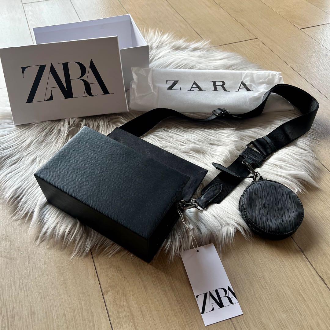 ZARA Rigid Mini Duo Crossbody Bag black NEW 100, Barang Mewah, Tas