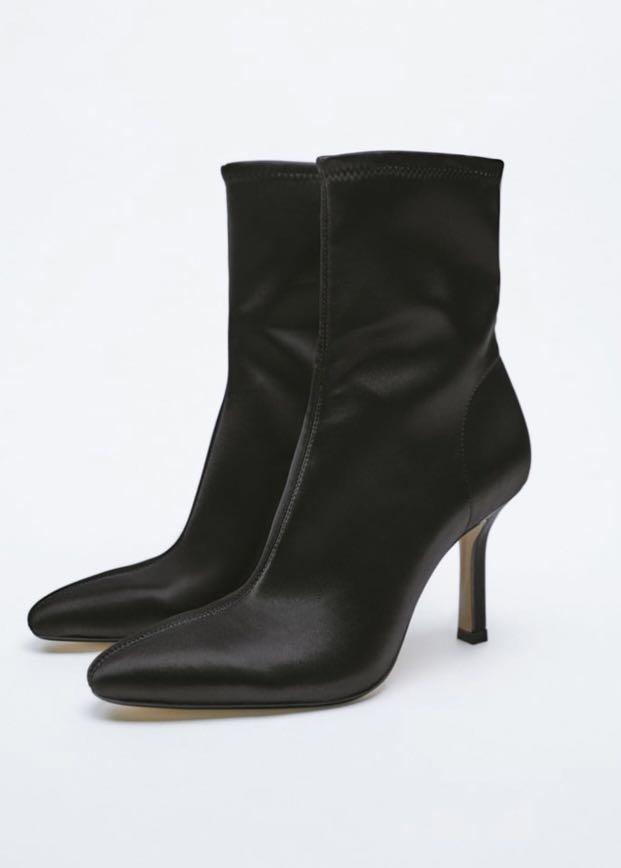 ZARA High Heel Satin Fabric Ankle Boots