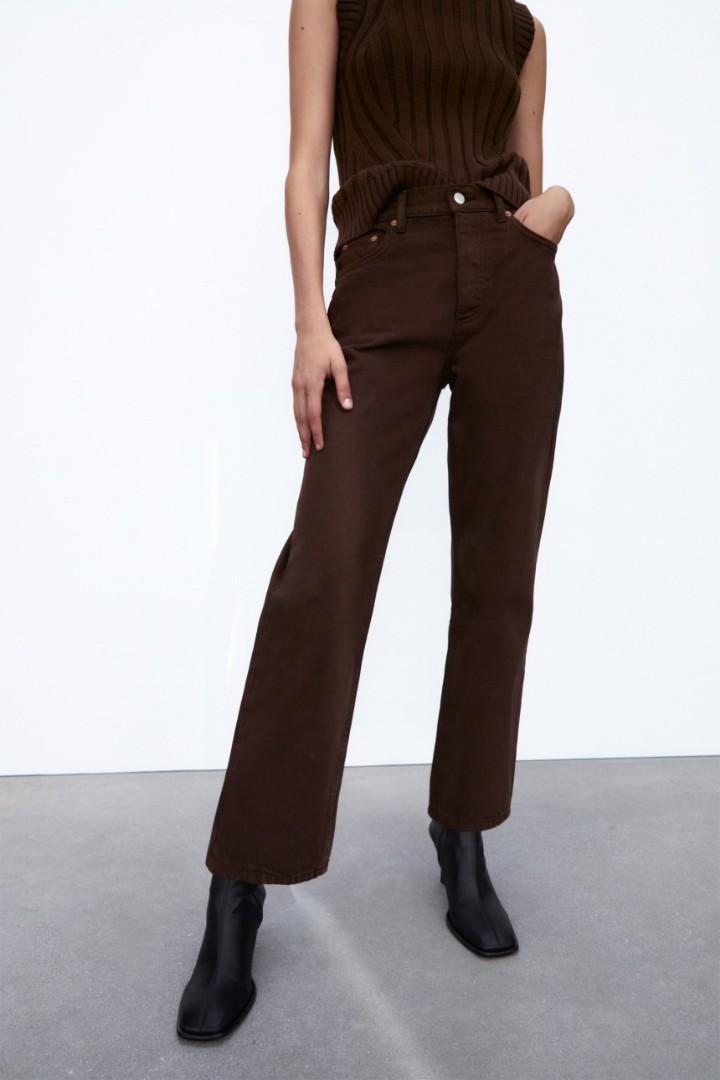 Zara high rise Straight jeans chocolate brown pants, Women's