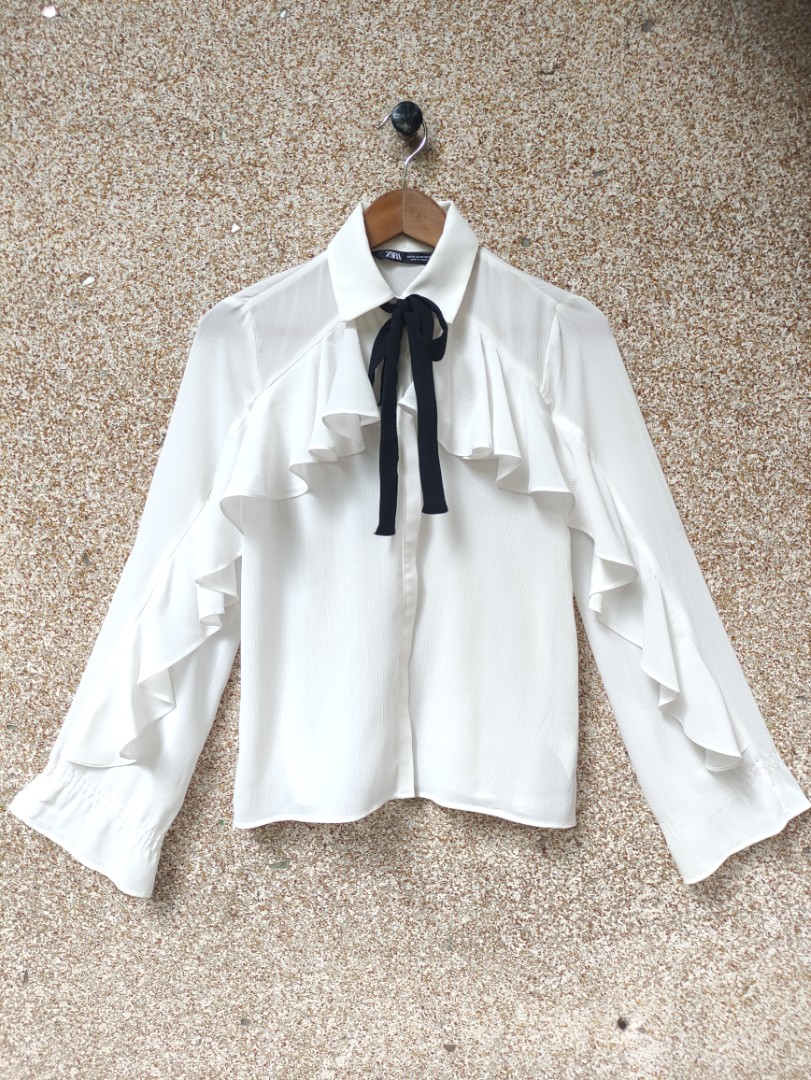Zara ruffled blouse with bow cheap