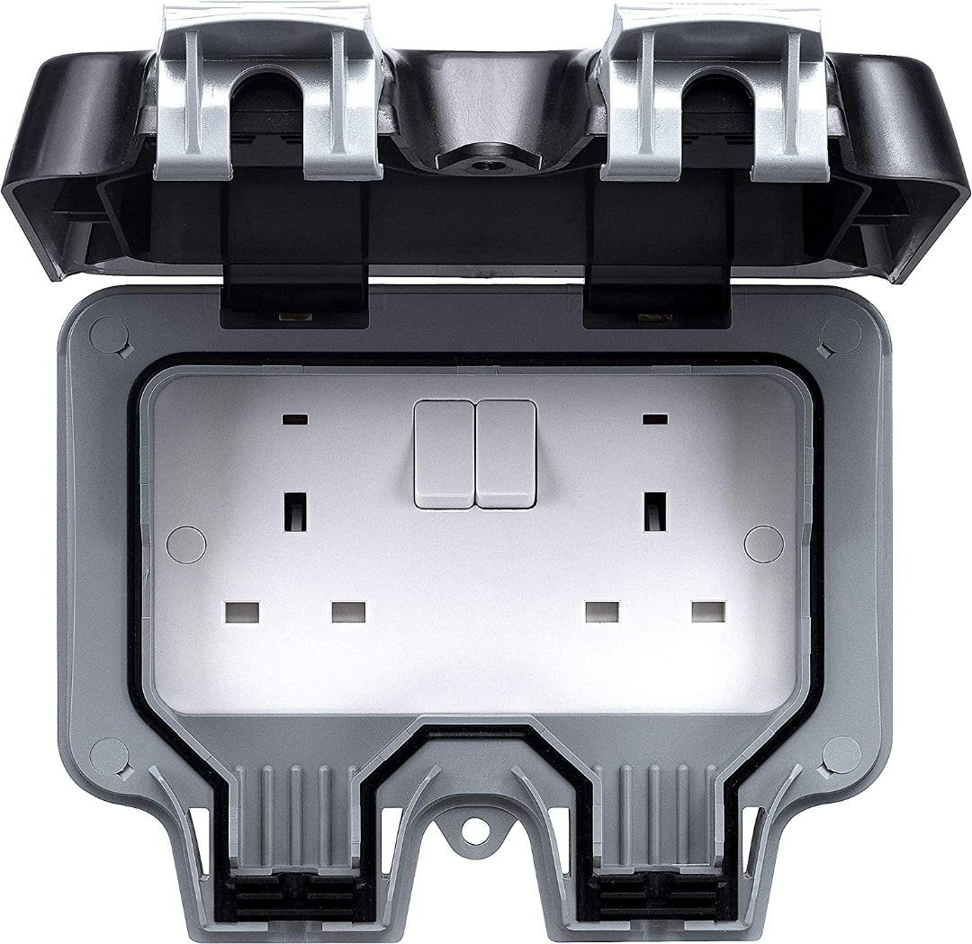 082) Outdoor Sockets, Double Weatherproof Switched Power Socket IP66