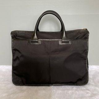 Agnes B Black Nylon & Leather Expandable Briefcase Bag