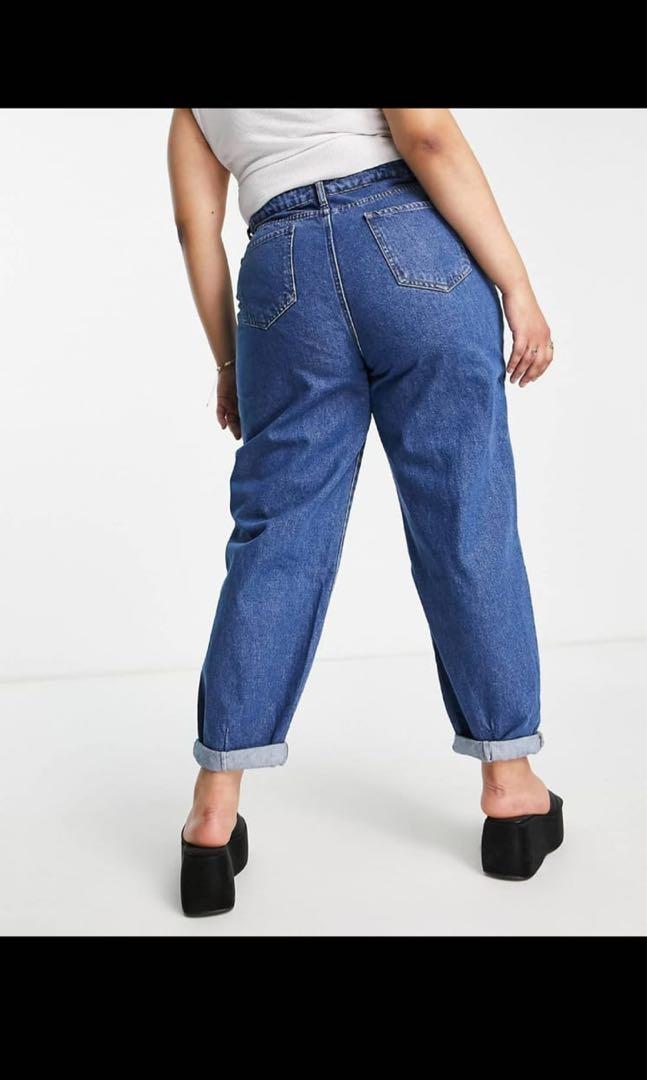 ASOS DTT Plus Grace Balloon Leg Jeans in Mid Blue, Women's Fashion