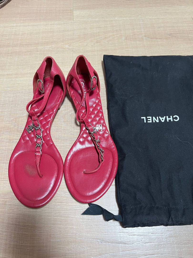 Authentic Chanel Red Sandals Women s Fashion Footwear