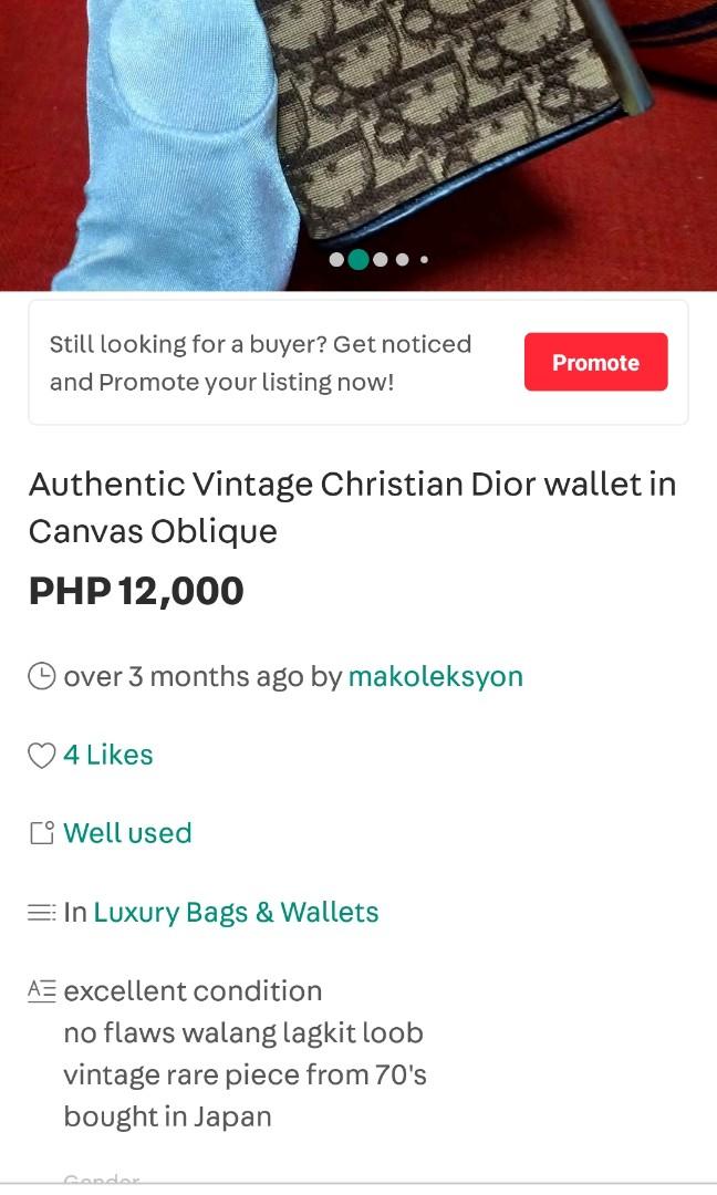 Authentic Christian Dior wallet in Canvas oblique (Category: Luxury Bags & Wallets) located in Binangonan. Submitted by makoleksyon (Listing ID 1175951062, Image 3). Description: excellent condition no flaws walang kagkit sa loob rare Vintage piece from 70's bought in Japan 💯% Authentic. Money back guarantee..