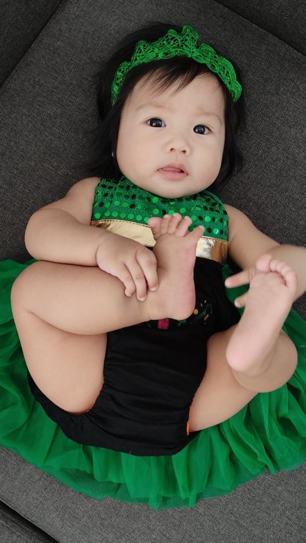 Baby Girl Frozen Costume Princess Anna Green Dress Headband Set Crown