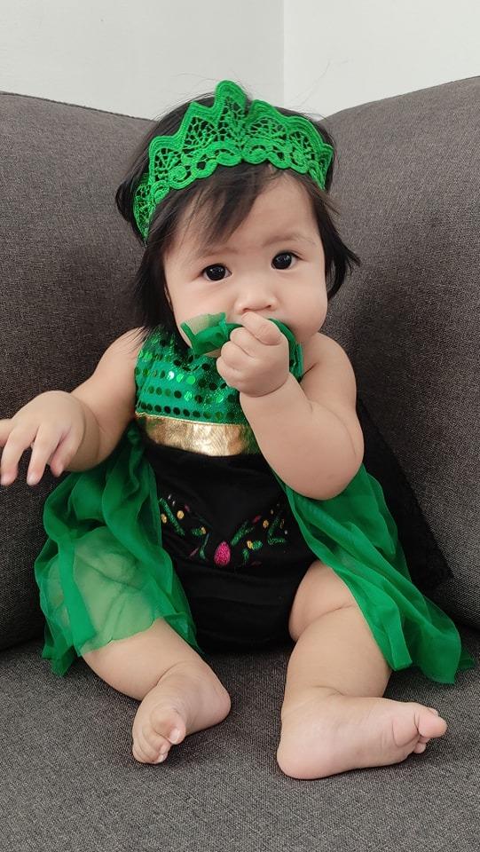 Baby Girl Frozen Costume Princess Anna Green Dress Headband Set Crown Birthday Monthly Photoshoot