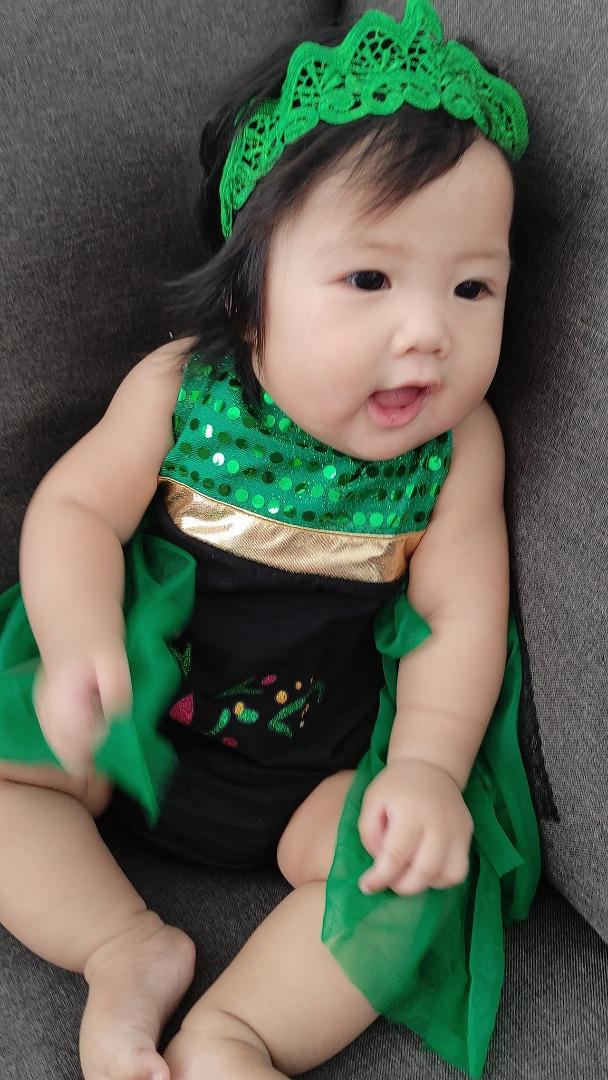 Baby Girl Frozen Costume Princess Anna Green Dress Headband Set Crown