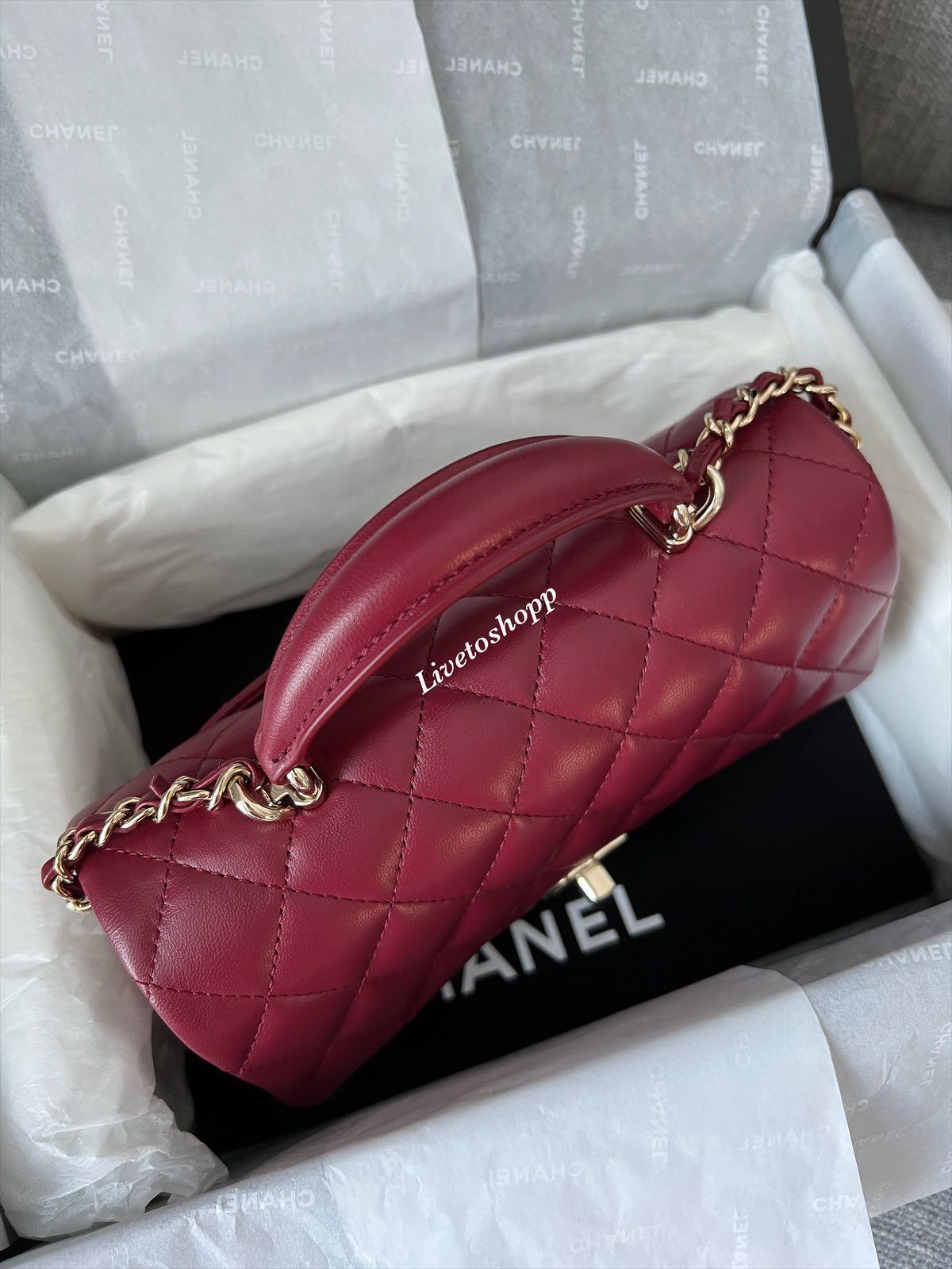 Brand New Chanel 22A Burgundy Top Handle Mini Bag, Luxury, Bags