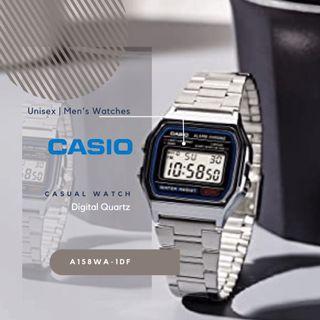 CASIO Retro-sporty Classic Digital Watch for Men or Women A158WA-1DF Silver Clasp Band