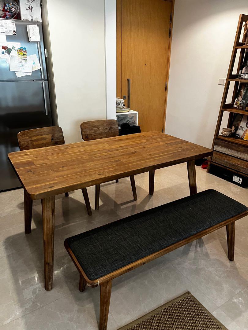 Castlery Seb Dining Table Set with bench and 2 chairs, Furniture & Home