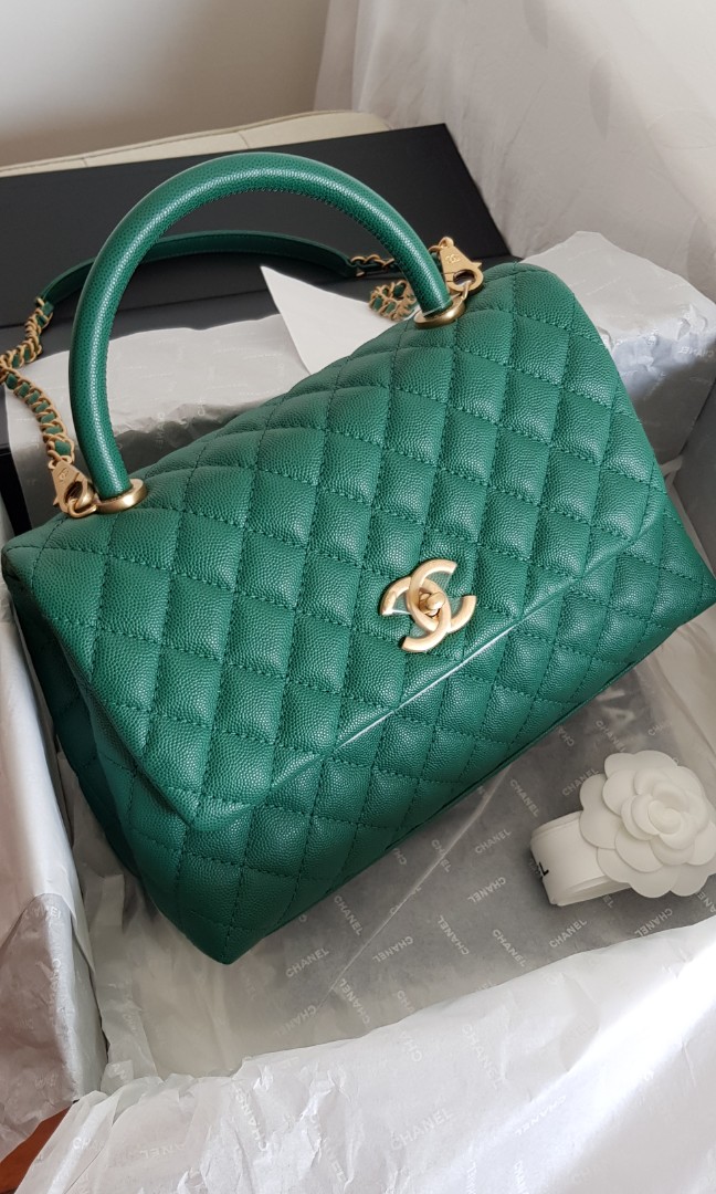 CHANEL Caviar Quilted Small Coco Handle Flap Green 228075  FASHIONPHILE
