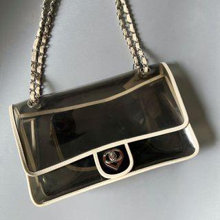 CHANEL Medium Classic PVC (transparent) Black/White (25cm). Hologram #12, dustbag, booklet.