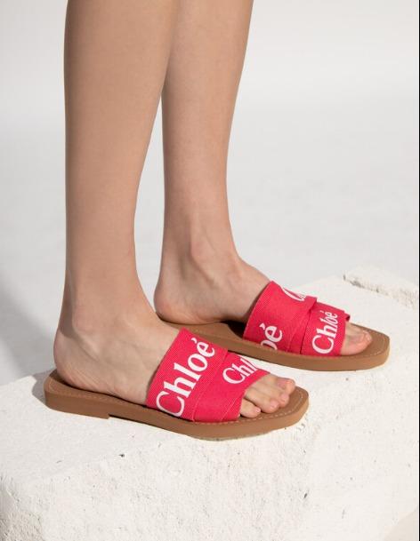 Chloe Woody Canvas Logo Slides in Hot Pink Size 37 Women s