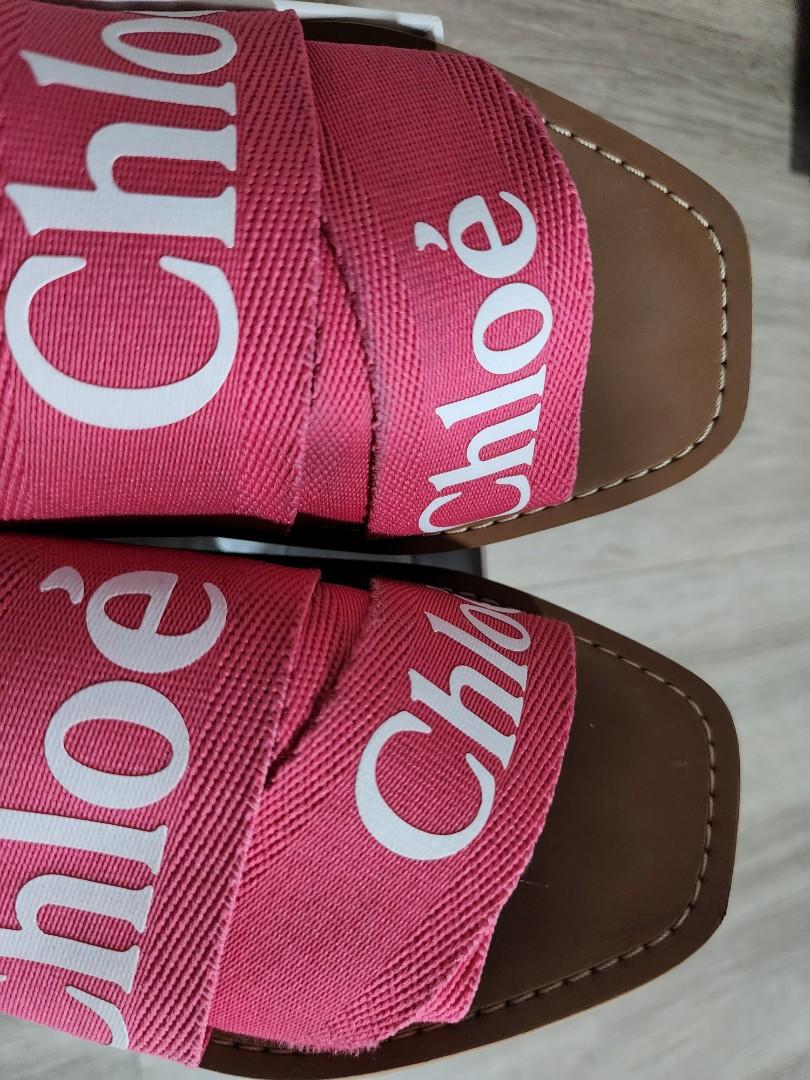 Chloe Woody Canvas Logo Slides in Hot Pink Size 37 Women s