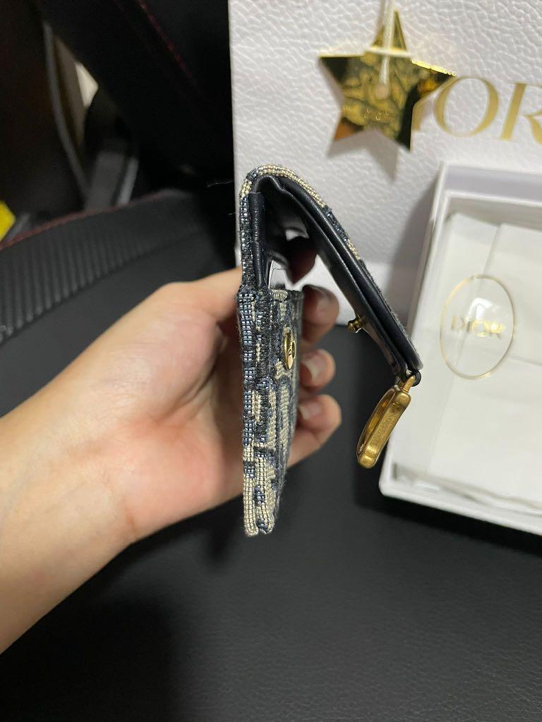 Dior saddle card holder in Blue Dior Oblique Jacquard, Women's Fashion