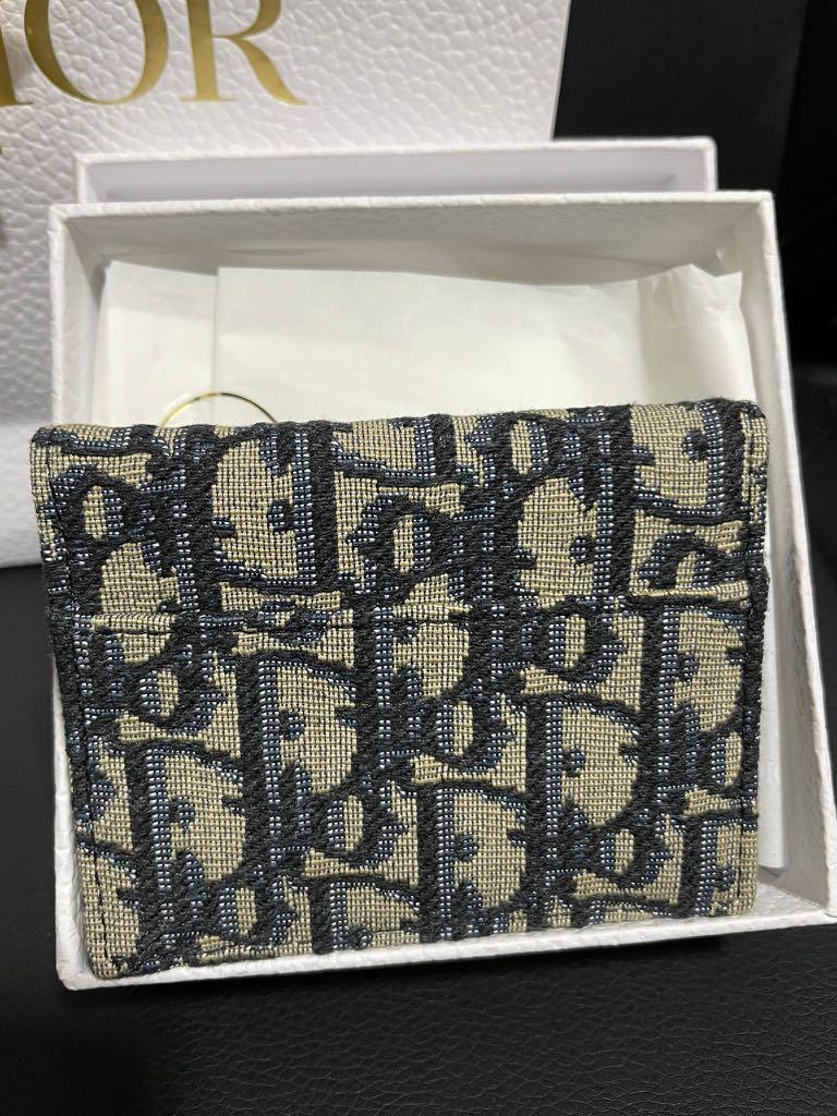 Dior saddle card holder in Blue Dior Oblique Jacquard, Women's Fashion