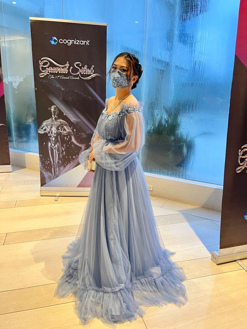 Dusty blue tulle boho fairy gown Women s Fashion Dresses