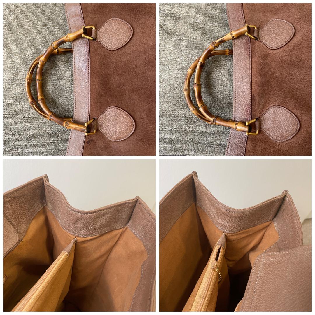 1990s Vintage GUCCI Brown Suede Leather Bamboo Tote Diana Tote Bag (Large)  at 1stDibs