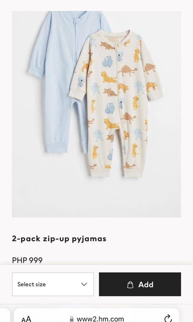 H&M 2-pack zip-up pyjamas (Category: Babies & Kids Fashion) located in Mandaluyong City. Submitted by kris3000 (Listing ID 1175969537, Image 1). Description: Original price is USD22. From Sweden..