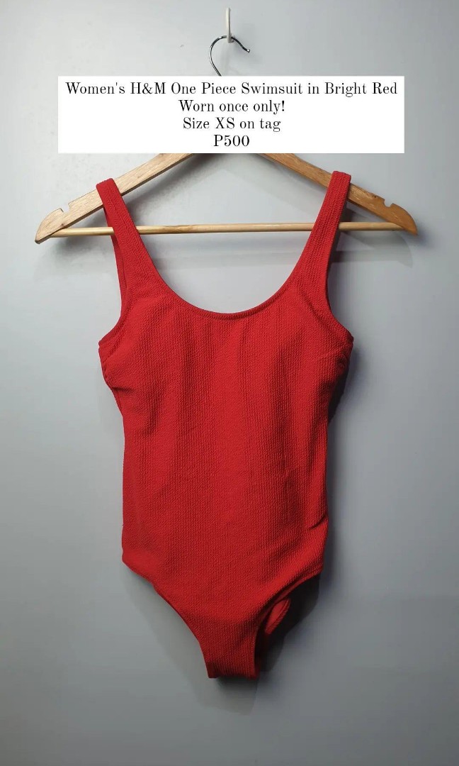 H M One piece Swimsuit in Bright Red Women s Fashion Swimwear