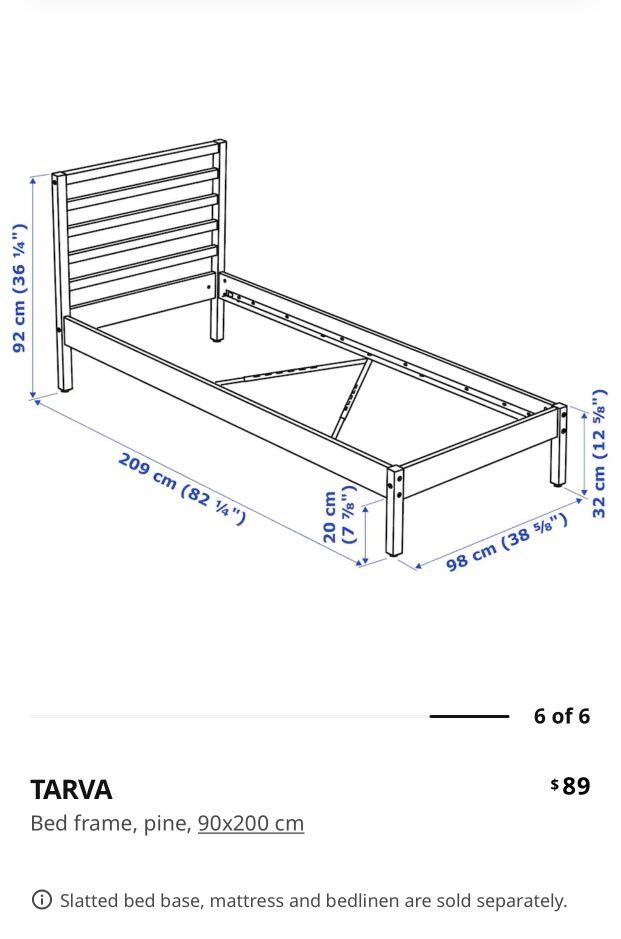 IKEA Tarva Bed Frame 90 x 200 cm with Luröy Slatted Bed Base, Furniture