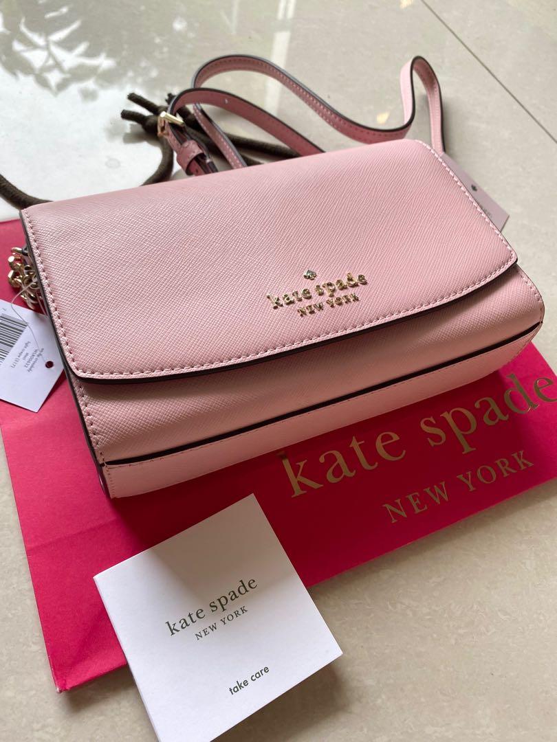 Kate Spade Staci Flutter Heart Half Moon Small Shoulder Bag Crossbody Black  Pink 