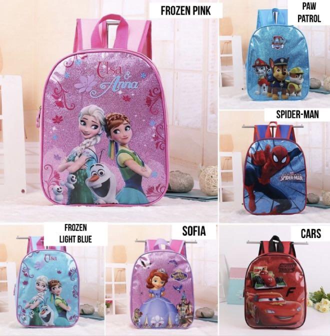 Kids Backpack Frozen Sofia Paw Patrol Spider Man Cars