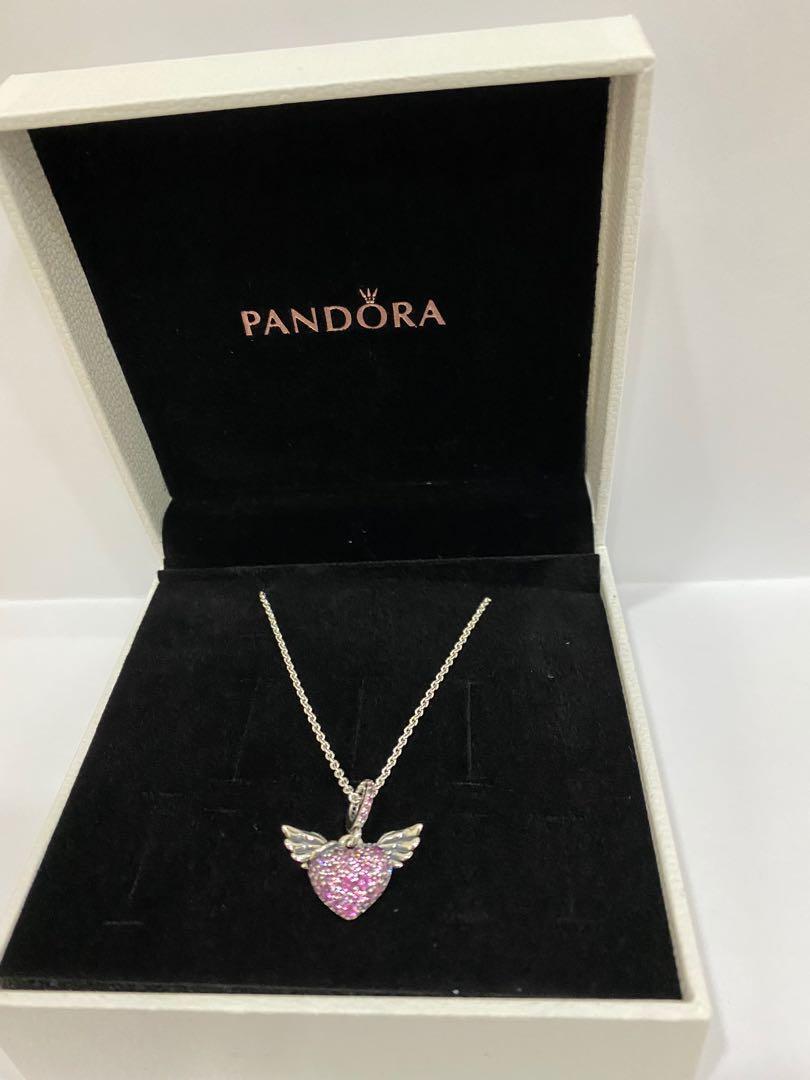 Cheap Pandora Pavé Heart and Angel Wings Necklace 398505C01 For Pandora  Necklace & Pendant