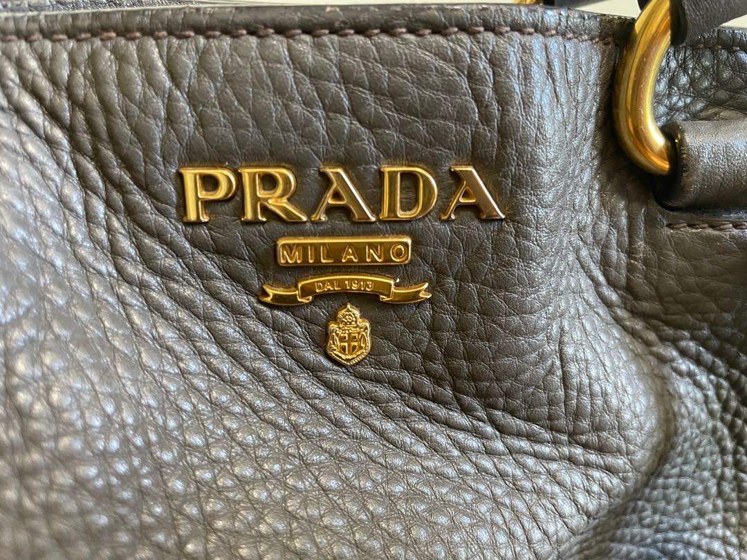 Prada grey Pebbled leather bag, Luxury, Bags & Wallets on Carousell