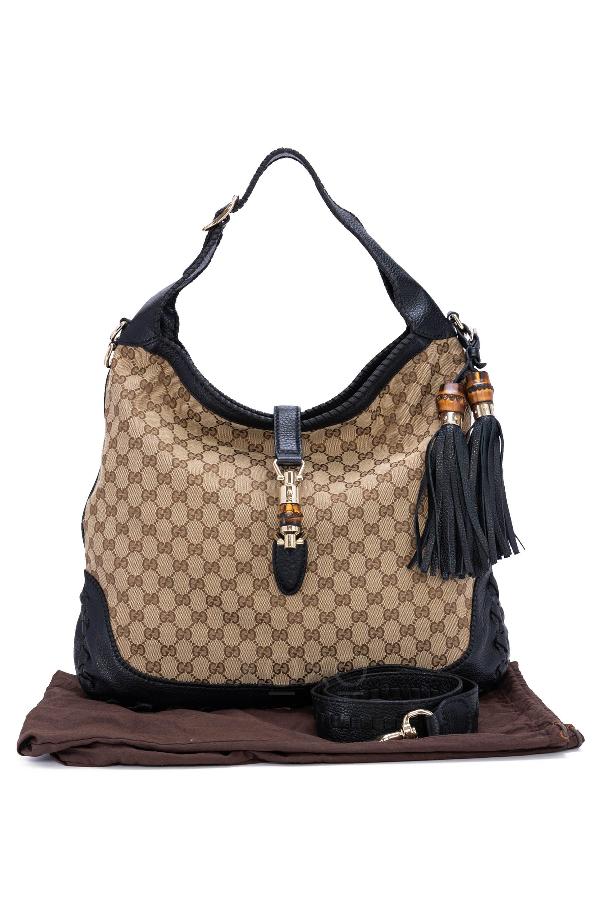 Gucci Monogram Canvas Bag Black Hobo Pre-Owned