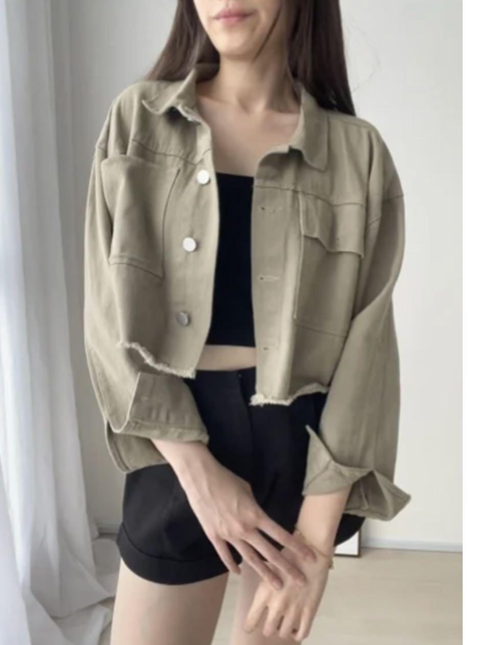 Raw cropped denim jacket top