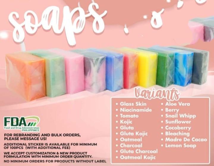 Rebranding Soap wholesale (Category: Face Care) located in Quezon City. Submitted by jthompsonclothingimports (Listing ID 1176038053, Image 1). Description: Price Per Piece 50pcs - ₱45 1kpcs - ₱38 3k pcs - ₱35 5kpcs - ₱33 10kpcs - ₱30 135g Glass Skin Niacinamide Soap Tomato Premium Kojic Gluta Gluta Kojic Oatmeal Charcoal Gluta Charcoal Oatmeal Kojic Aloe Vera Cocoberry Snail Whipp Sunflower Lemon Soap For customized soaps, we have MOQ of 1k pcs 