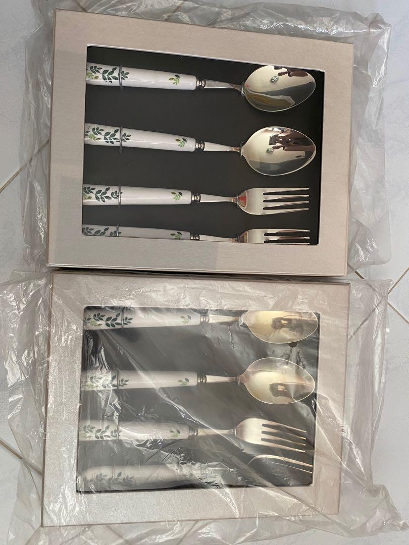 Set of 4 forks and spoon (green, leaves, wmf, ikea), Furniture & Home