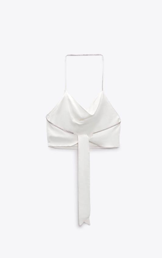 Satin White Crop Bralette Top- Zara #Zara #crop top - Depop