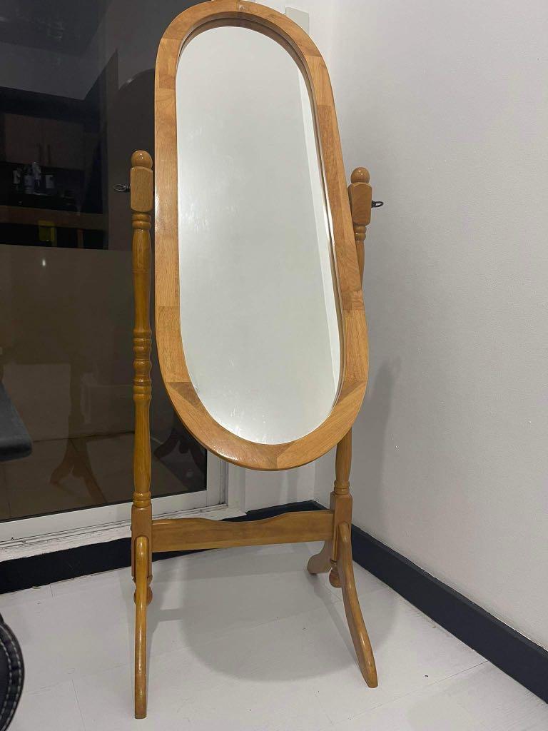 Whole body mirror with wooden frame and stand adjustable angle