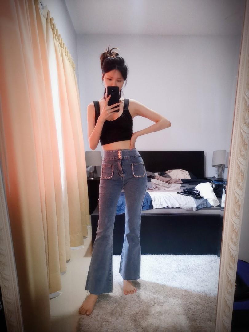 High Waist Wide Angle Korean Style Jeans Women s Fashion Bottoms
