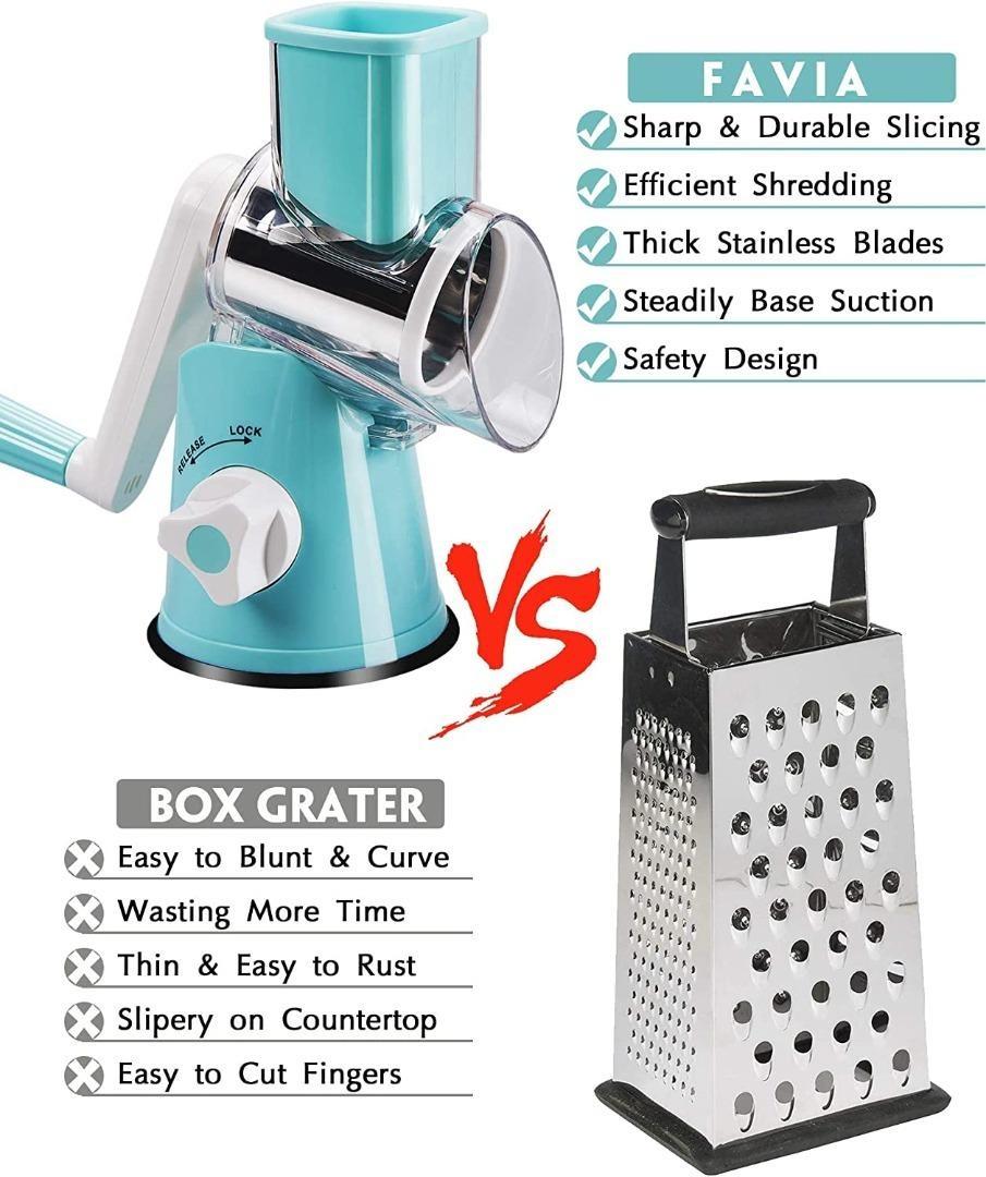  Rotary Cheese Grater with Upgraded, Reinforced Suction - Round  Cheese Shredder Grater with 3 Replaceable Stainless Steel Drum Blades -  Easy To Use & Clean - Vegetable Slicer & Nut Grinder (