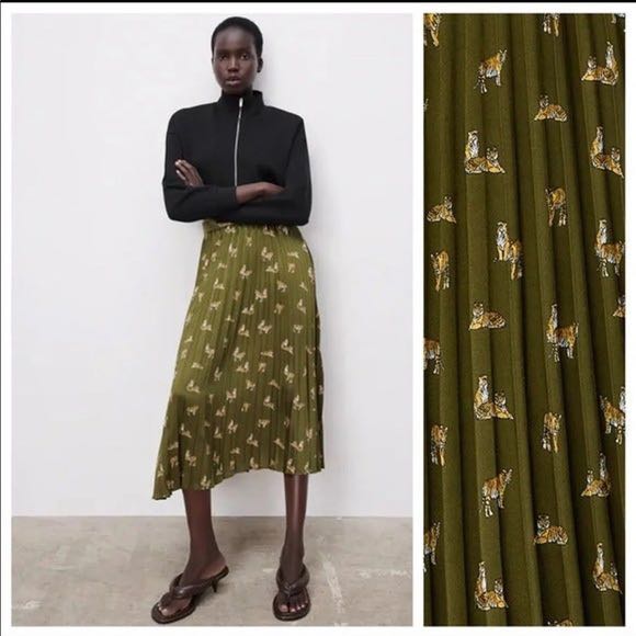 Zara Pleated Tiger Skirt, Women's Fashion, Muslimah Fashion, Bottoms on  Carousell