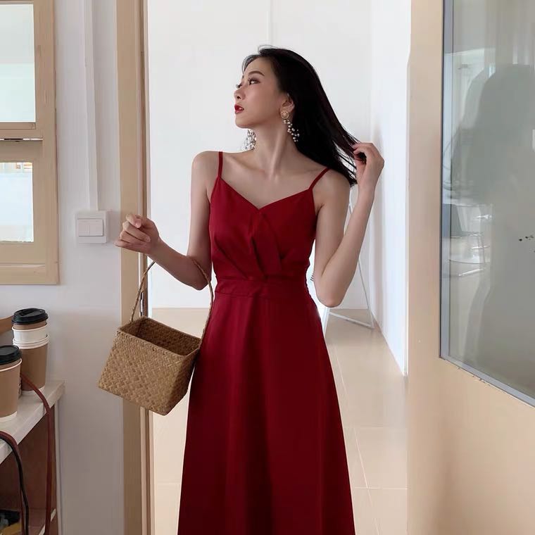 Red colour long dress hotsell