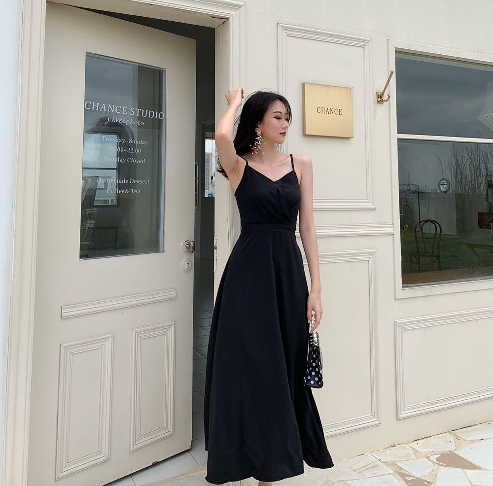 1074 2 COLOURS red black cny maxi dress long evening classy work formal ulzzang korean vintage retro