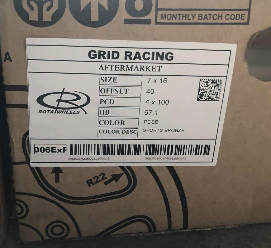 16” Rota Grid Racing Mags 4Holes pcd 100 Brandnew, Car Parts ...