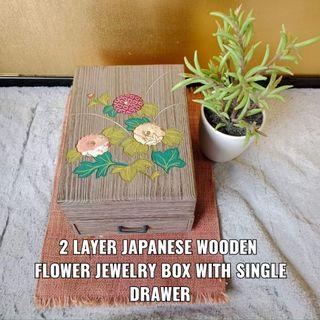 2 LAYER JAPANESE WOODEN FLOWER JEWELRY BOX WITH SINGLE DRAWER