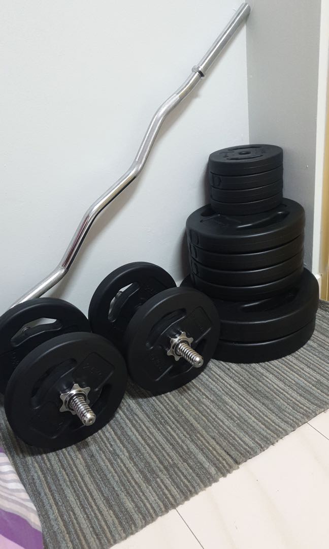 55kg Full set weights and barbells, Sports Equipment, Exercise