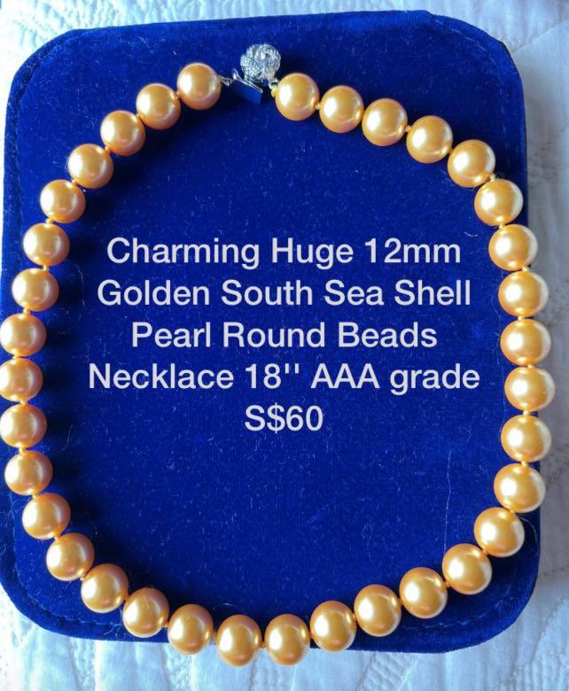 Huge 12 mm south sea shell pearls necklace 18 inches rare