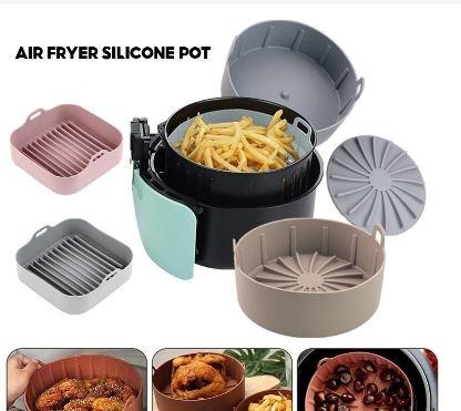 4-Piece Set Silicone Pot Basket with Handles, Brush, Tongs for Air Fryer  Liner (6.3 In, Gray)