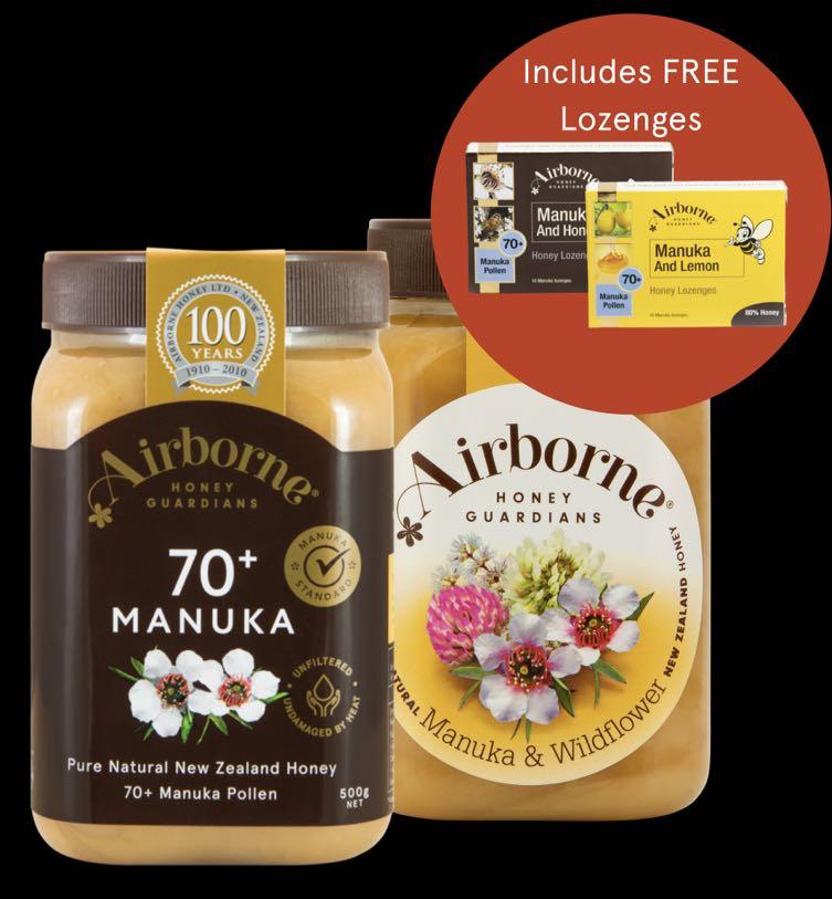 Airborne 麥蘆卡pollen Count 70 500g 1支 Airborne 麥蘆卡野花蜂蜜500g 1支即送airborne 蜂蜜喉糖2合 健康及營養食用品 健康補充品 健康補充品